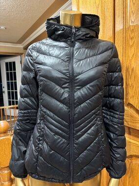 Xersion Black Hooded Quilted Puffer Jacket